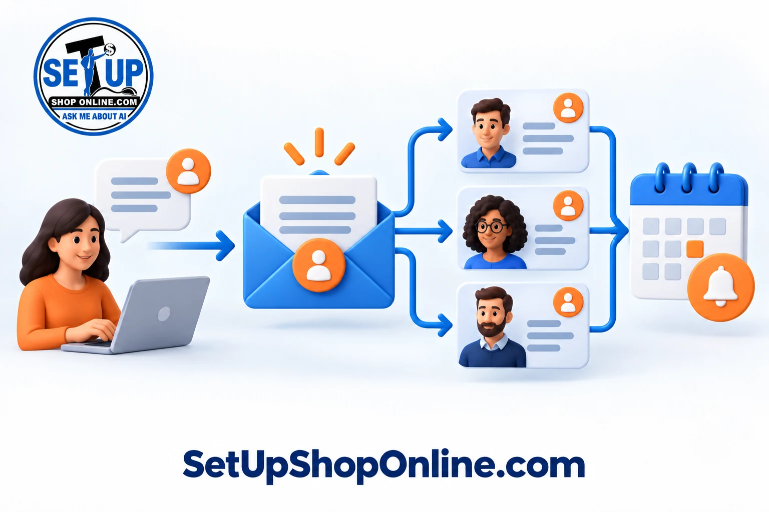 Customer inquiry flowing into shared contact records, team ownership, and scheduled follow-up.