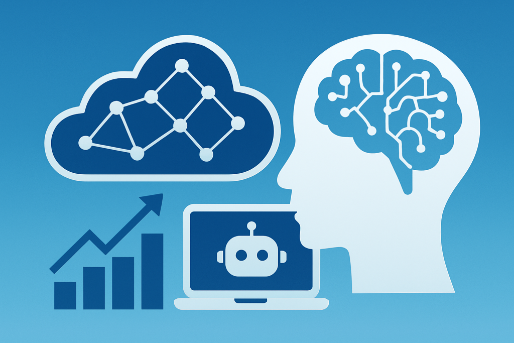 Abstract illustration of AI technology and automation tools representing how SetUpShopOnline.com helps small businesses streamline operations with no-code AI solutions and intelligent workflow automation.
